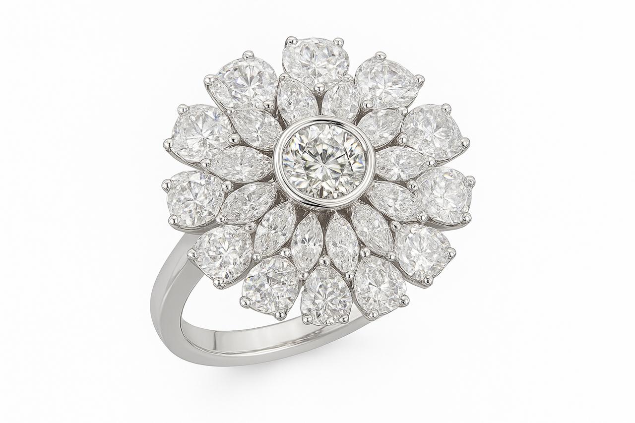 La DiaMantés | White Gold Diamond Floral Cluster Ring